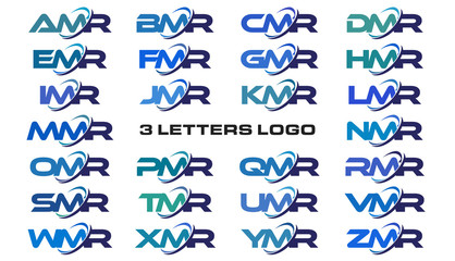 3 letters modern generic swoosh logo AMR, BMR, CMR, DMR, EMR, FMR, GMR, HMR, IMR, JMR, KMR, LMR, MMR, NMR, OMR, PMR, QMR, RMR, SMR, TMR, UMR, VMR, WMR, XMR, YMR, ZMR