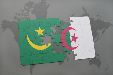 puzzle with the national flag of mauritania and algeria on a world map