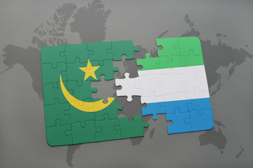 puzzle with the national flag of mauritania and sierra leone on a world map