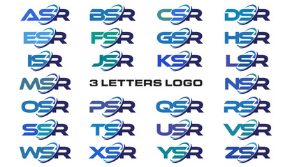 3 letters modern generic swoosh logo ASR, BSR, CSR, DSR, ESR, FSR, GSR, HSR, ISR, JSR, KSR, LSR, MSR, NSR, OSR, PSR, QSR, RSR, SSR, TSR, USR, VSR, WSR, XSR, YSR, ZSR