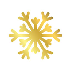 Gold Christmas snowflake icon. Golden silhouette snow flake sign isolated on white background. Elegant design for card, decoration. Symbol winter, New Year holiday celebration Vector illustration