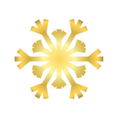 Gold Christmas snowflake icon. Golden silhouette snow flake sign isolated on white background. Elegant design for card, decoration. Symbol winter, New Year holiday celebration Vector illustration
