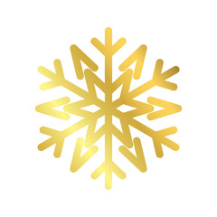 Gold Christmas snowflake icon. Golden silhouette snow flake sign isolated on white background. Elegant design for card, greeting, decoration. Shine texture. Symbol of winter Vector illustration