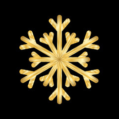 Gold Christmas snowflake icon. Golden silhouette snow flake sign isolated on black background. Elegant design for card, decoration. Symbol winter, New Year holiday celebration Vector illustration