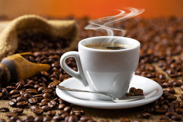 Black coffee on old background