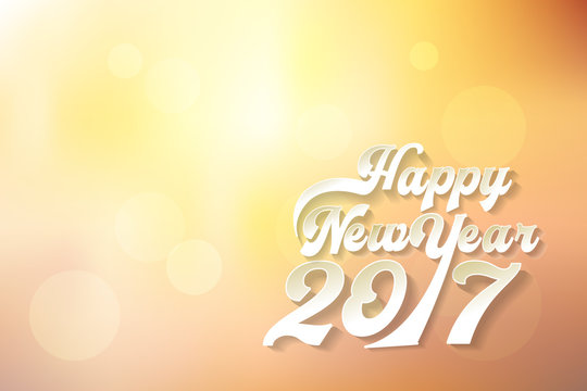 Happy New Year 2017 in Paper cut an Shadow warm Light autumn Vintage style Vector For Background