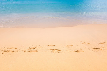 Footmark in the Sand   on Beach at Thailand