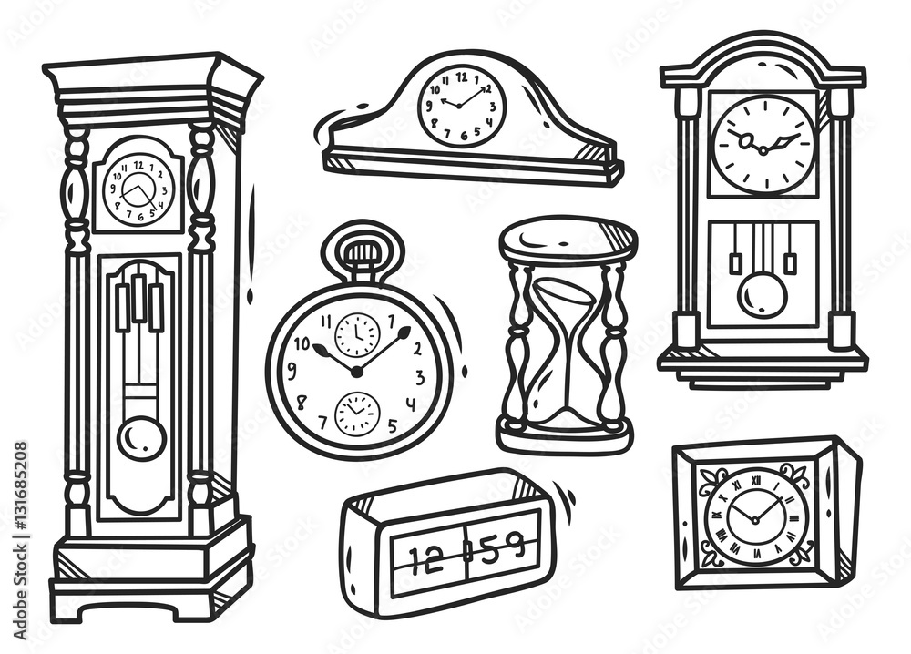 Wall mural set of clock doodle