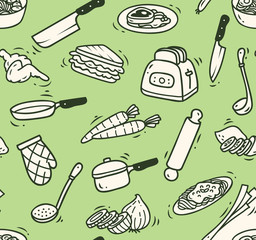 cooking doodle seamless background