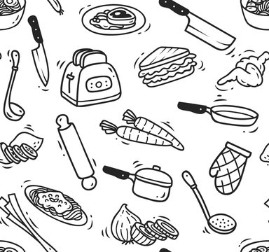 cooking themed doodle seamless background