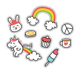 set of cute patch isolated on white background