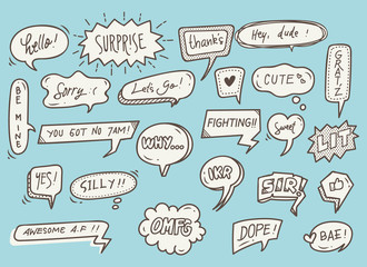 Cute speech bubble doodle set