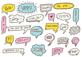 Cute speech bubble doodle set