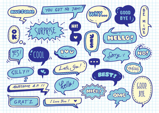 Cute speech bubble doodle set