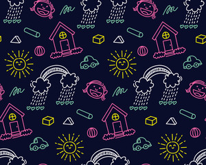 kid doodle seamless background