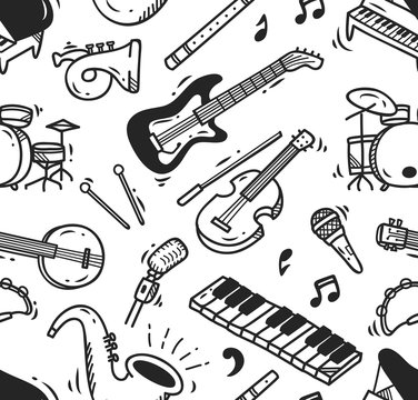 Music instrument doodle background