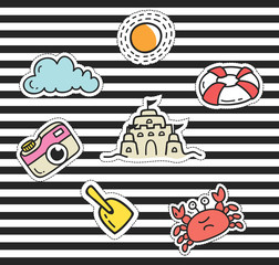 Cute cartoon patch on stripe background