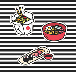 Cute cartoon patch on stripe background