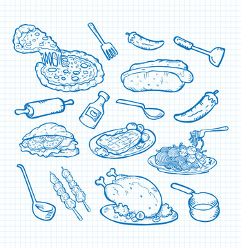 set of food doodle