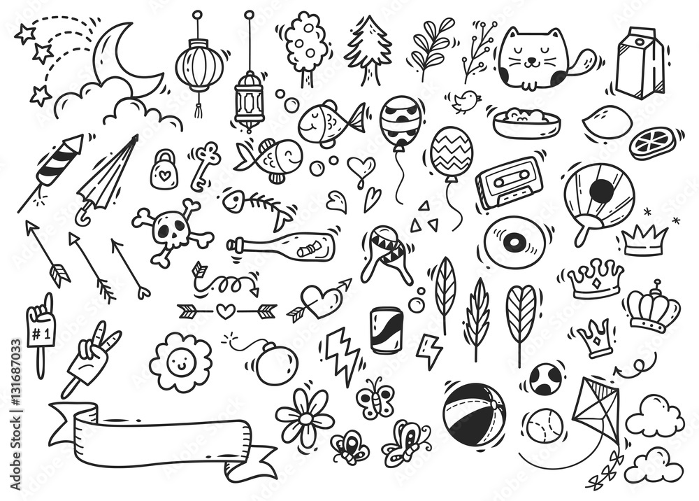 Wall mural set of cute hand drawn doodle