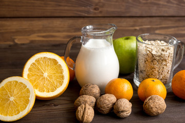 concept food allergies on wooden background