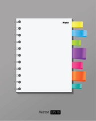 blank realistic spiral notepad notebook with colorful labels
