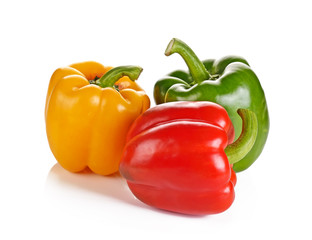 three bell peppers isolated on white background