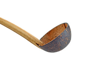 Dipper coconut shell ladle ancient traditional,isolated on backg