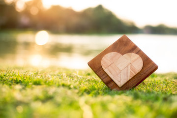 Heart-shaped jigsaw in evening