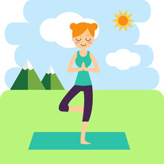 Fototapeta na wymiar Vector illustration. Woman practicing yoga.