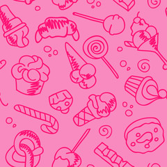 Fast food sweets menu vector seamless pattern.