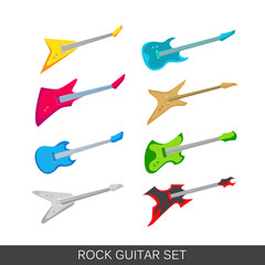 Vector electric and acoustic guitars icon set.