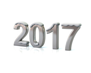Silver number 2017 with snow new year concept