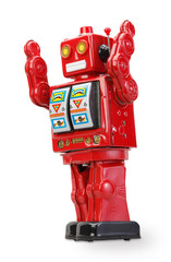 old classic tin robot with clipping path