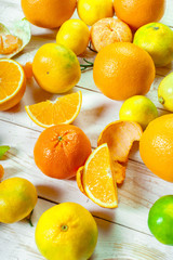 Citrus fresh fruit on the white wooden table