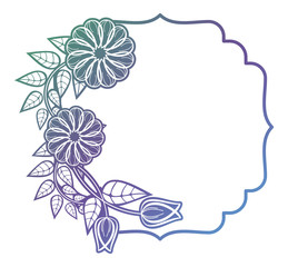 Beautiful floral label with gradient fill. Color silhouette frame for advertisements, wedding and other invitations or greeting cards. Raster clip art.