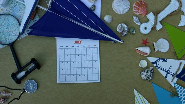 4k holiday and travel composition with a calendar and hand circling date