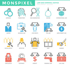 Flat thin line Icons set of Law and Criminal Justice. Pixel Perf