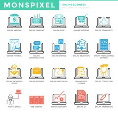 Flat thin line Icons set of Online Business. Pixel Perfect Icons