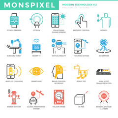 Flat thin line Icons set of Modern Technology. Pixel Perfect Ico