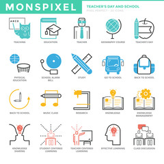 Flat thin line Icons set of Teacher's day and School. Pixel Perf