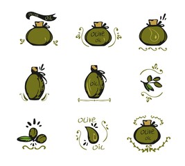 Set of doodles olive oil icons