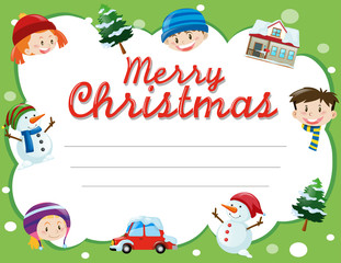 Christmas card template with kids and trees