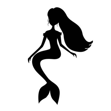Black silhouette mermaid vector illustration