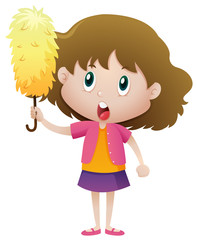 Little girl holding duster