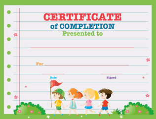 Certificate template with kids walking in the park
