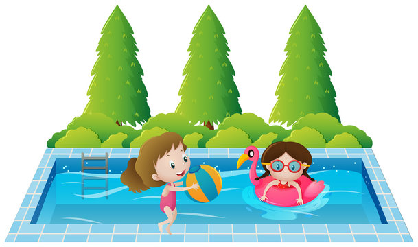 Two girls swimming in the pool