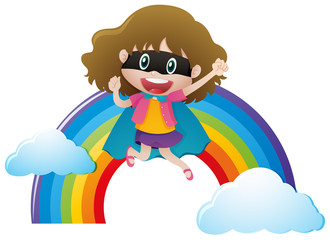 Girl in hero outfit with rainbow background