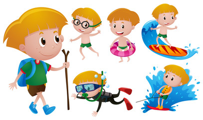 Boy doing different activities