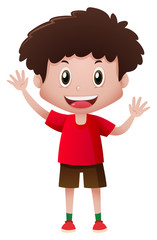 Little boy in red shirt waving hands